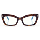 Tom Ford - Blue Block Cat Eye Shape Opticals - Cat Eye Optical Glasses - Dark Havana - FT5766-B