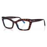 Tom Ford - Blue Block Cat Eye Shape Opticals - Cat Eye Optical Glasses - Dark Havana - FT5766-B