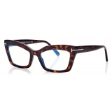 Tom Ford - Blue Block Cat Eye Shape Opticals - Occhiali da Vista Cat Eye - Havana Scuro - FT5766-B