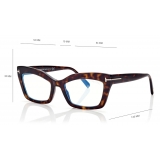 Tom Ford - Blue Block Cat Eye Shape Opticals - Cat Eye Optical Glasses - Dark Havana - FT5766-B