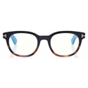 Tom Ford - Blue Block Round Opticals - Occhiali da Vista Rotondi - Nero Marrone - FT5807-B