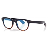 Tom Ford - Blue Block Round Opticals - Occhiali da Vista Rotondi - Nero Marrone - FT5807-B