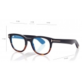 Tom Ford - Blue Block Round Opticals - Occhiali da Vista Rotondi - Nero Marrone - FT5807-B