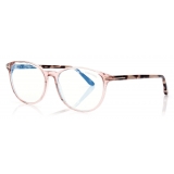 Tom Ford - Blue Block Soft Cat Eye Opticals - Cat Eye Optical Glasses - Pink Ice White - FT5810-B