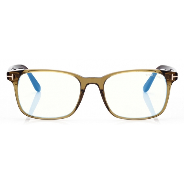Tom Ford - Blue Block Square Opticals - Occhiali da Vista Quadrati - Verde Lucido - FT5831-B