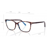 Tom Ford - Blue Block Soft Square Opticals - Occhiali da Vista Quadrati - Havana Scuro - FT5842-B