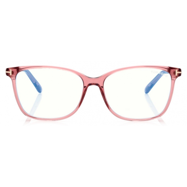 Tom Ford - Blue Block Soft Square Opticals - Occhiali da Vista Quadrati - Rosa Trasparente - FT5842-B