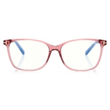 Tom Ford - Blue Block Soft Square Opticals - Occhiali da Vista Quadrati - Rosa Trasparente - FT5842-B