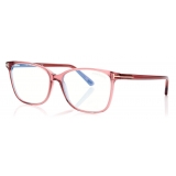 Tom Ford - Blue Block Soft Square Opticals - Occhiali da Vista Quadrati - Rosa Trasparente - FT5842-B