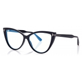 Tom Ford - Blue Block Cat Eye Opticals - Cat Eye Optical Glasses - Black Brown - FT5843-B