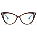 Tom Ford - Blue Block Cat Eye Opticals - Occhiali da Vista Cat Eye - Havana Scuro - FT5843-B