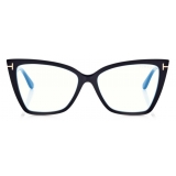 Tom Ford - Blue Block Square Cat Eye Opticals - Occhiali da Vista Quadrati Cat Eye - Nero Marrone - FT5844-B