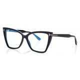 Tom Ford - Blue Block Square Cat Eye Opticals - Occhiali da Vista Quadrati Cat Eye - Nero Marrone - FT5844-B