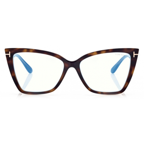 Tom Ford - Blue Block Square Cat Eye Opticals - Square Cat Eye Optical Glasses - Dark Havana - FT5844-B