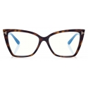 Tom Ford - Blue Block Square Cat Eye Opticals - Occhiali da Vista Quadrati Cat Eye - Havana Scuro - FT5844-B