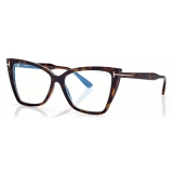 Tom Ford - Blue Block Square Cat Eye Opticals - Occhiali da Vista Quadrati Cat Eye - Havana Scuro - FT5844-B