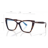 Tom Ford - Blue Block Square Cat Eye Opticals - Occhiali da Vista Quadrati Cat Eye - Havana Scuro - FT5844-B