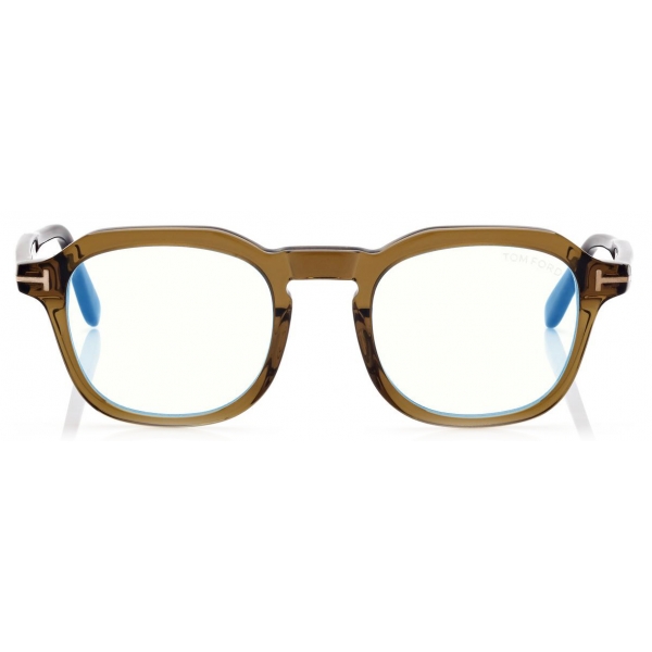 Tom Ford - Blue Block Round Opticals - Occhiali da Vista Rotondi - Verde Scuro - FT5836-B