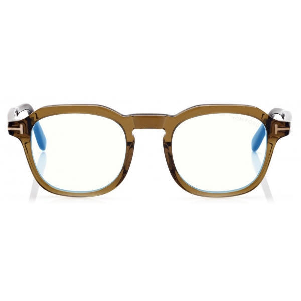 Tom Ford - Blue Block Round Opticals - Round Optical Glasses - Dark Green - FT5836-B