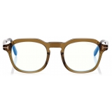 Tom Ford - Blue Block Round Opticals - Occhiali da Vista Rotondi - Verde Scuro - FT5836-B