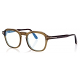 Tom Ford - Blue Block Round Opticals - Occhiali da Vista Rotondi - Verde Scuro - FT5836-B