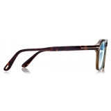 Tom Ford - Blue Block Round Opticals - Occhiali da Vista Rotondi - Verde Scuro - FT5836-B