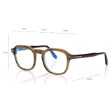 Tom Ford - Blue Block Round Opticals - Occhiali da Vista Rotondi - Verde Scuro - FT5836-B