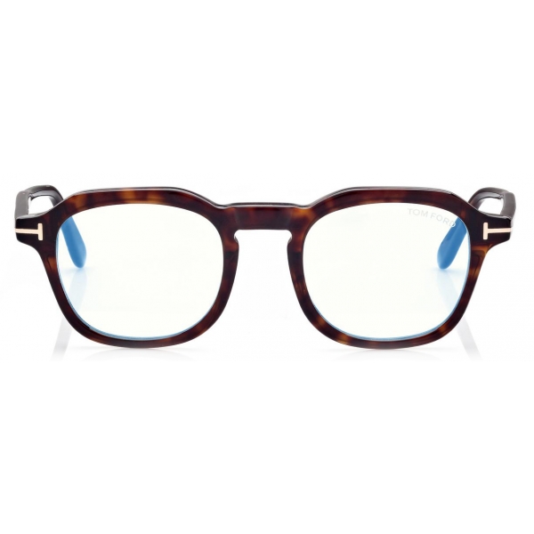 Tom Ford - Blue Block Round Opticals - Occhiali da Vista Rotondi - Havana Scuro - FT5836-B