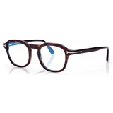 Tom Ford - Blue Block Round Opticals - Occhiali da Vista Rotondi - Havana Scuro - FT5836-B