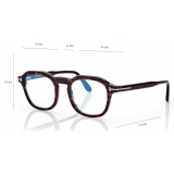 Tom Ford - Blue Block Round Opticals - Occhiali da Vista Rotondi - Havana Scuro - FT5836-B