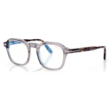 Tom Ford - Blue Block Round Opticals - Occhiali da Vista Rotondi - Grigio - FT5836-B