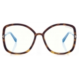 Tom Ford - Blue Block Butterfly Opticals - Occhiali da Vista a Farfalla - Havana Scuro - FT5845-B