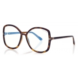 Tom Ford - Blue Block Butterfly Opticals - Occhiali da Vista a Farfalla - Havana Scuro - FT5845-B