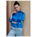 Paelì Couture - Camicia in Pura Seta Italiana Dipinta a Mano - Blu - Camicia - Made in Italy - Luxury Exclusive Collection