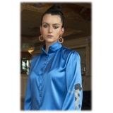 Paelì Couture - Hand Painted Pure Italian Silk Shirt - Blue - Shirt - Made in Italy - Luxury Exclusive Collection