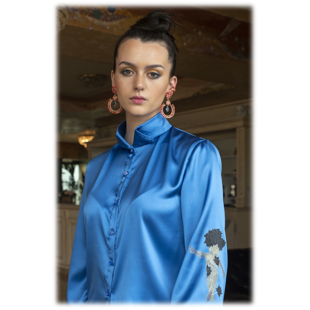 Paelì Couture - Hand Painted Pure Italian Silk Shirt - Blue - Shirt ...