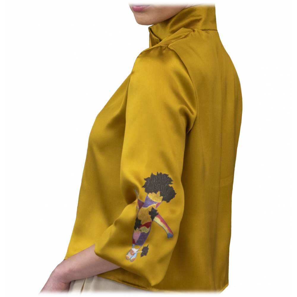 Paelì Couture - Hand Painted Pure Italian Silk Shirt - Mustard Gold ...