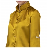 Paelì Couture - Hand Painted Pure Italian Silk Shirt - Mustard Gold - Made in Italy - Luxury Exclusive Collection