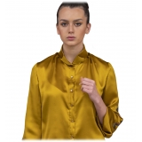 Paelì Couture - Hand Painted Pure Italian Silk Shirt - Mustard Gold - Made in Italy - Luxury Exclusive Collection