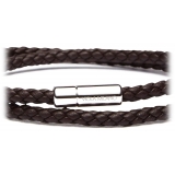 Viola Milano - Double Braided Italian Leather Bracelet - Black - Handmade in Italy - Luxury Exclusive Collection