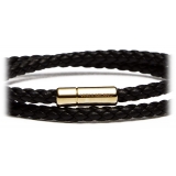 Viola Milano - Double Braided Italian Leather Bracelet - Black - Handmade in Italy - Luxury Exclusive Collection