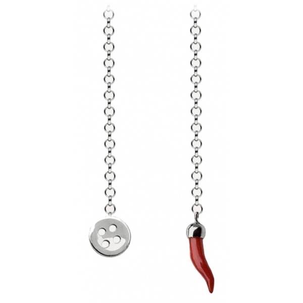 Viola Milano - Lapel Chain in 100% Sterling Silver - Button/Red Chilli - Handmade in Italy - Luxury Exclusive Collection