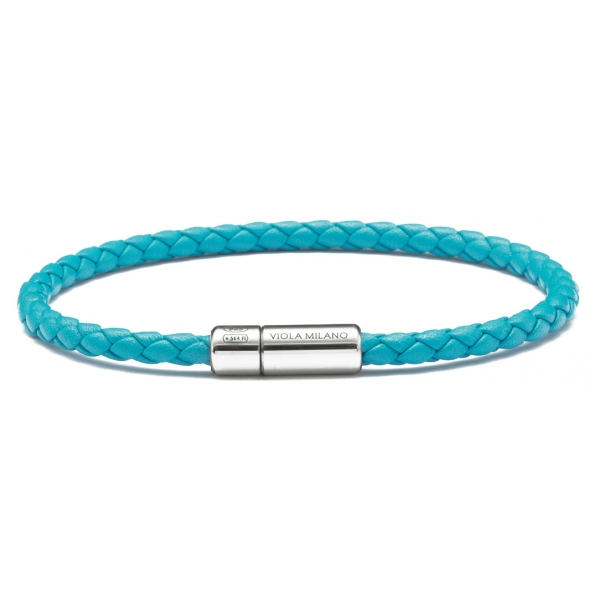 Viola Milano - Braided Italian Leather Bracelet - Turquoise - Handmade in Italy - Luxury Exclusive Collection