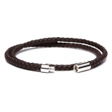Viola Milano - Double Braided Italian Leather Bracelet - Brown - Handmade in Italy - Luxury Exclusive Collection