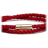Viola Milano - Double Braided Italian Leather Bracelet - Red - Handmade in Italy - Luxury Exclusive Collection