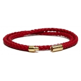 Viola Milano - Double Braided Italian Leather Bracelet - Red - Handmade in Italy - Luxury Exclusive Collection
