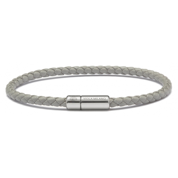 Viola Milano - Braided Italian Leather Bracelet - Grey - Handmade in Italy - Luxury Exclusive Collection