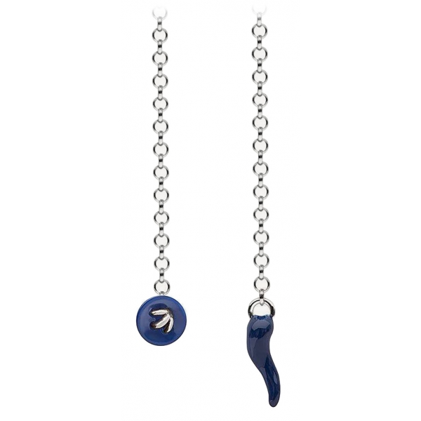 Viola Milano - Lapel Chain in 100% Sterling Silver - Button/Blue Chilli - Handmade in Italy - Luxury Exclusive Collection