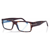 Tom Ford - Blue Block Rectangular Opticals - Occhiali da Vista Rettangolare - Havana Scuro - FT5835-B