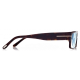 Tom Ford - Blue Block Rectangular Opticals - Occhiali da Vista Rettangolare - Havana Scuro - FT5835-B